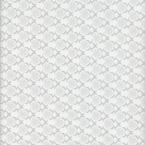 Benartex Fabrics Kaleidoscope White Grey Flutter, fabric with a subtle floral and geometric pattern in white and grey.