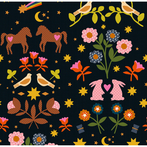 Moda Fabrics Mystic Fable Ruby Star Society Alexia Abegg Soft Black Black Retro Applique
