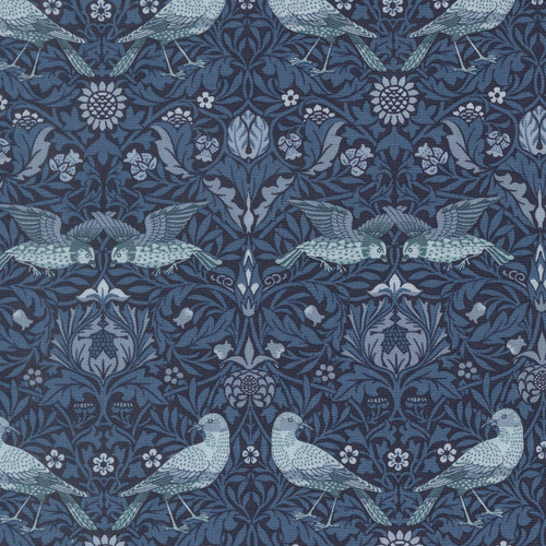 Moda Fabrics William Morris Muse Barbara Brackman Damask Birds Twilight Blue