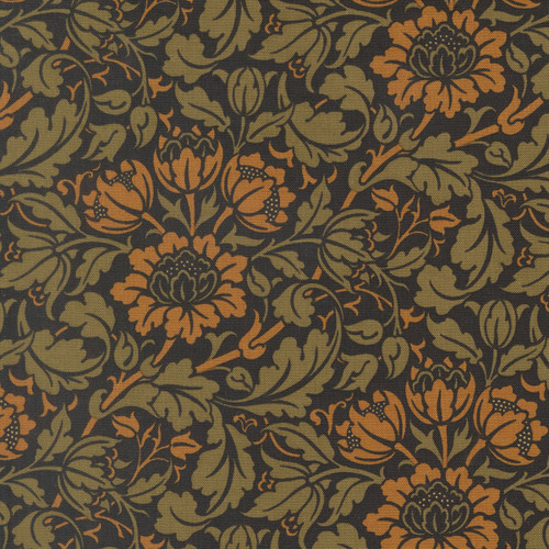 Moda Fabrics William Morris Muse Barbara Brackman Flowering Scroll Floral Ebony Black