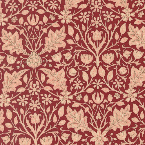 Moda Fabrics William Morris Muse Barbara Brackman Hedge Flowers Triple Net Russet Red
