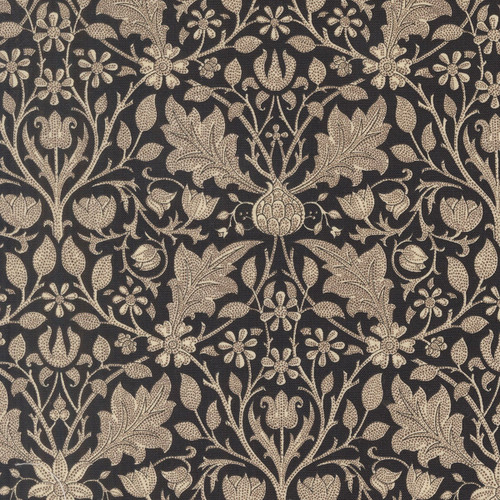 Moda Fabrics William Morris Muse Barbara Brackman Hedge Flowers Triple Net Ebony Black
