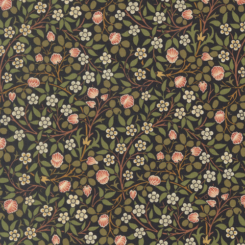 Moda Fabrics William Morris Muse Barbara Brackman Small Clover Floral Ebony Black