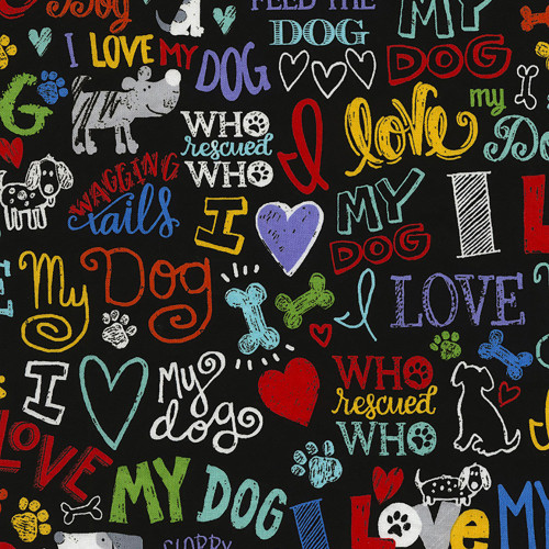 Timeless Treasures Fabrics Animal Novelty Fabric Black I Love My Dog