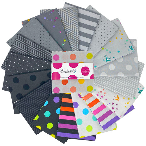 FreeSpirit Fabrics Tula Pink True Colors True Gray Graywork Coordinates Charm Squares Five Inch