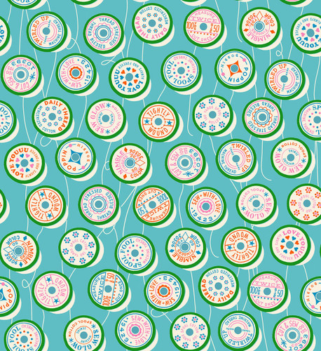 Moda Fabrics Trinketry Ruby Star Society Melody Miller Retro Spools of Thread Turquoise Blue