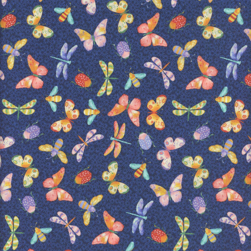 Studio E Fabrics Garden Park Jennifer Brinley Tossed Bugs Navy