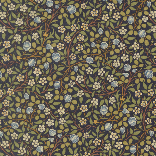 Moda Fabrics William Morris Muse Barbara Brackman Small Clover Floral Twilight Blue