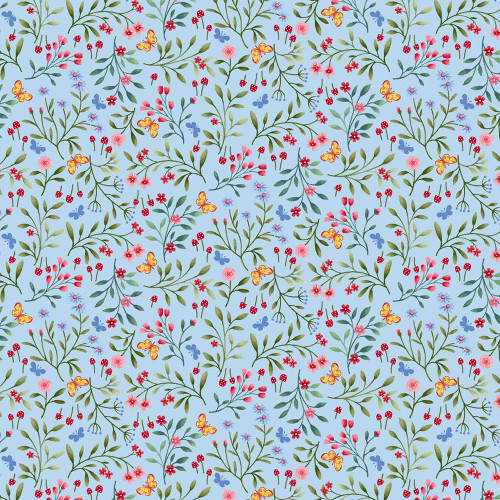 Studio E Fabrics Garden Park Jennifer Brinley Mini Wildflower Sprigs Light Blue