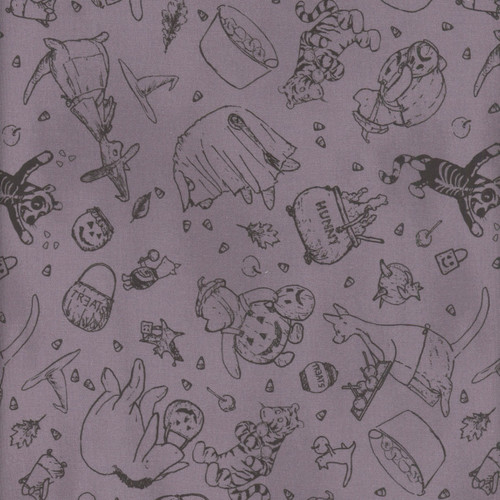 Studio E Fabrics Haunted Acre Wood W.A. Dodge Crew Lineart Purple