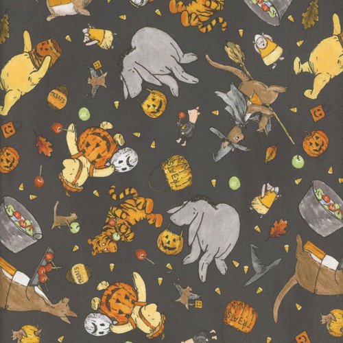 Studio E Fabrics Haunted Acre Wood W.A. Dodge Costumed Crew Charcoal