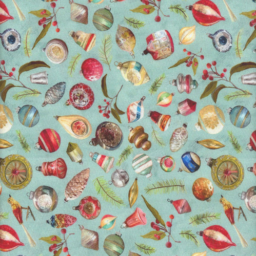 Studio E Fabrics Holly Woods Cathy Walters Vintage Ornaments Slate
