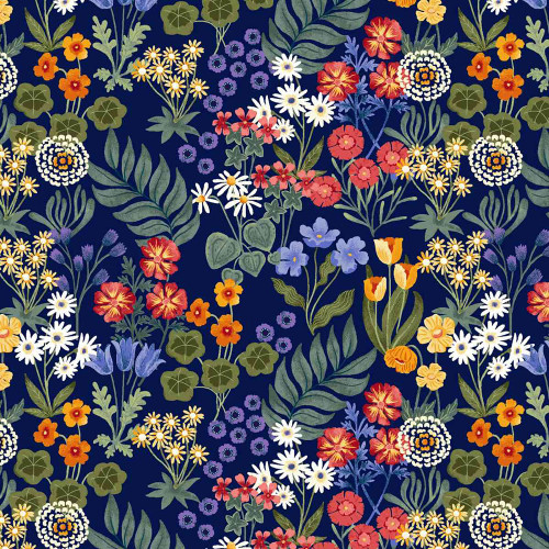 Studio E Fabrics Garden Park Jennifer Brinley Flower Patch Navy