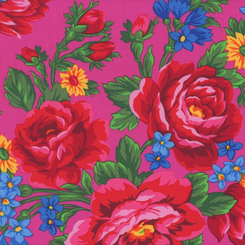 Elizabeths Studio Fabrics Kokum Scarf Babushka Ukrainian Embroidered Rose Hot Pink