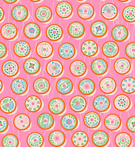 Moda Fabrics Trinketry Ruby Star Society Melody Miller Retro Spools of Thread Flamingo Pink