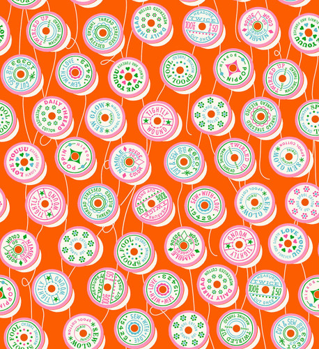Moda Fabrics Trinketry Ruby Star Society Melody Miller Retro Spools of Thread Goldfish Orange