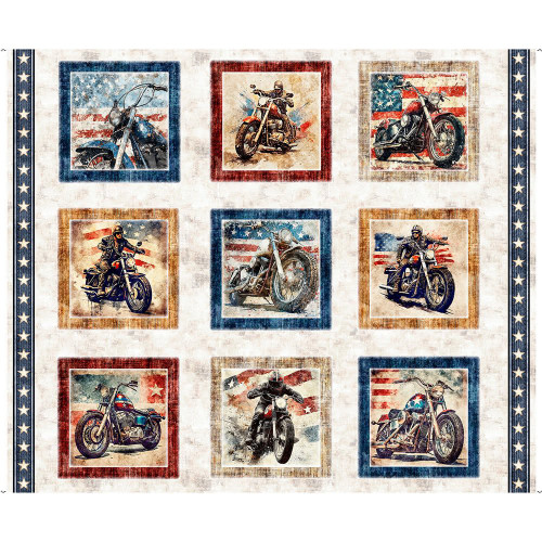 Quilting Treasures Fabrics Stars, Stripes, and Steel Dan Morris Motorcycle Panel 36 Inch