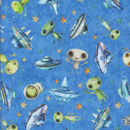 Quilting Treasures Fabrics QT Cuties Dan Morris Creative Blue Aliens