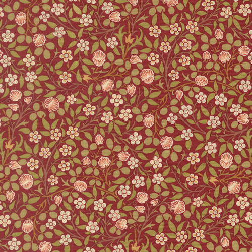 Moda Fabrics William Morris Muse Barbara Brackman Small Clover Floral Russet Red