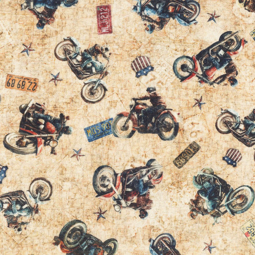 Quilting Treasures Fabrics Stars, Stripes, and Steel Dan Morris Cream Grunge Biker Toss