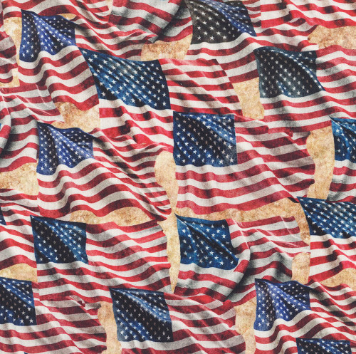 Quilting Treasures Fabrics Stars, Stripes, and Steel Dan Morris Cream Waving American Flags