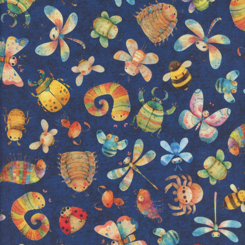 Quilting Treasures Fabrics QT Cuties Dan Morris Creative Navy Blue Bugs