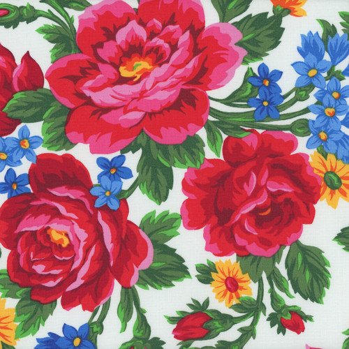Elizabeths Studio Fabrics Kokum Scarf Babushka Ukrainian Embroidered Rose White