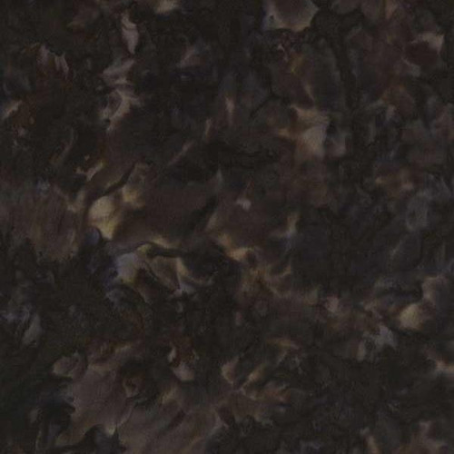 Timeless Treasures Tonga Batik Java Blenders Labrador, close-up of a dark, marbled fabric with intricate swirling patterns in shades of black and brown.