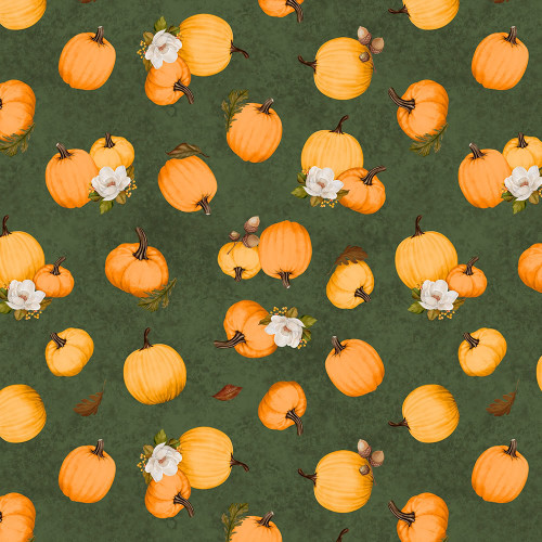 Wilmington Prints Oh My Gourd! Danielle Leone Tossed Pumpkins Green