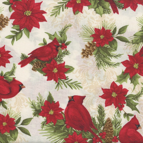 Wilmington Prints Cardinal Charm Susan Winget Large All Over Cream