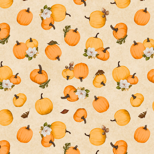 Wilmington Prints Oh My Gourd! Danielle Leone Tossed Pumpkins Cream