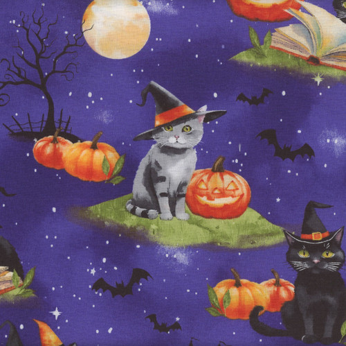 Wilmington Prints Spooky Tails Nancy Mink Scenic Cats Purple