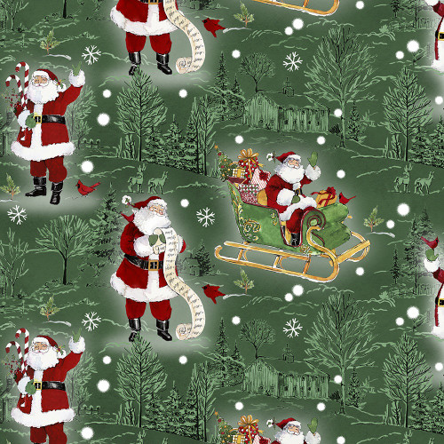 Wilmington Prints The Jolly North Anne Tavoletti Scenic Toile and Santas Green