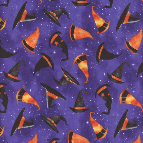 Wilmington Prints Spooky Tails Nancy Mink Witches Hats Purple