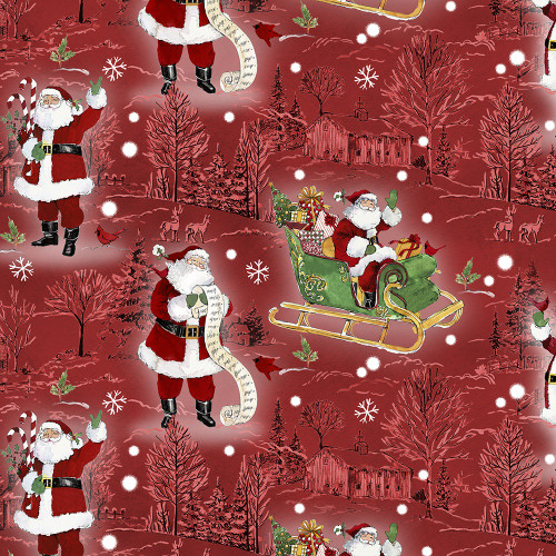 Wilmington Prints The Jolly North Anne Tavoletti Scenic Toile and Santas Red