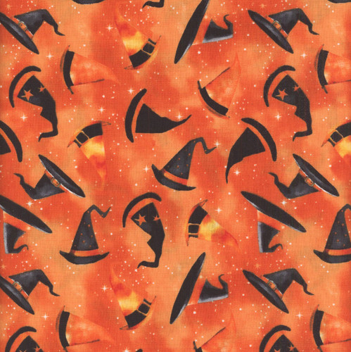 Wilmington Prints Spooky Tails Nancy Mink Witches Hats Orange