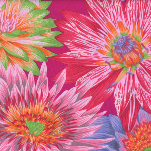 Product Free Spirit Fabrics Kaffe Fassett Collective August 2023 by Philip Jacobs Tropical Water Lilies Red, vibrant tropical water lilies with pink, orange, purple, and green colors.