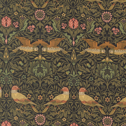 Moda Fabrics William Morris Muse Barbara Brackman Damask Birds Ebony Black