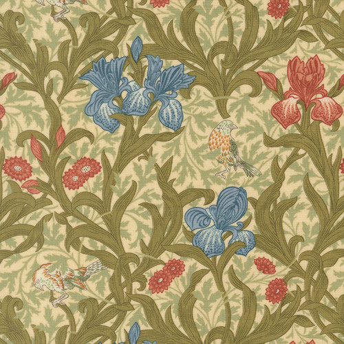 Moda Fabrics William Morris Muse Barbara Brackman Iris Florals Birds Parchment Cream