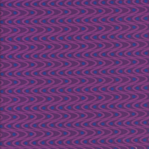 Benartex Fabrics Kaleidoscope Purple Ripple, vibrant purple fabric with a mesmerizing ripple pattern and blue dots.