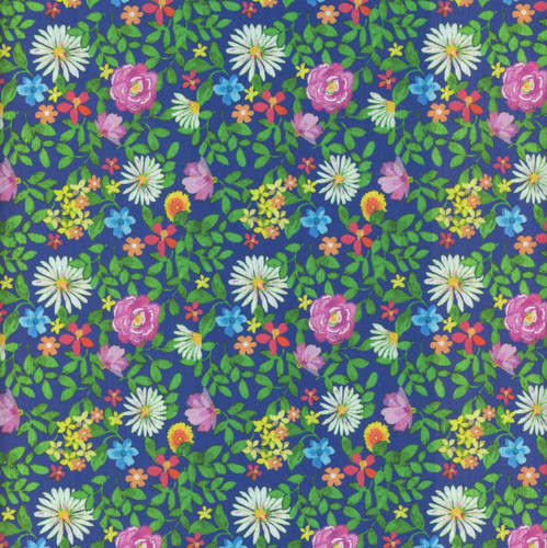 Benartex Fabrics Tropical Splash Navy Blue Green Pink Garden Flowers