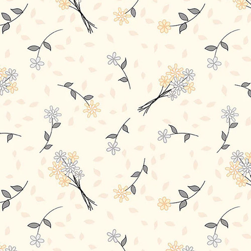 Wilmington Prints Cottage Reverie Coffee and Quilts Bouquet Toss Cream