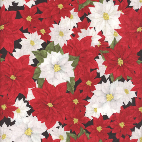 Wilmington Prints Cardinal Charm Susan Winget Packed Poinsettias Black