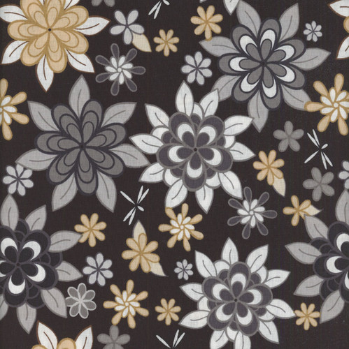 Wilmington Prints Cottage Reverie Coffee and Quilts Large Floral Black