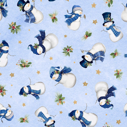 Wilmington Prints Let it Snow-Man! Danielle Leone Snowmen Toss Light Blue
