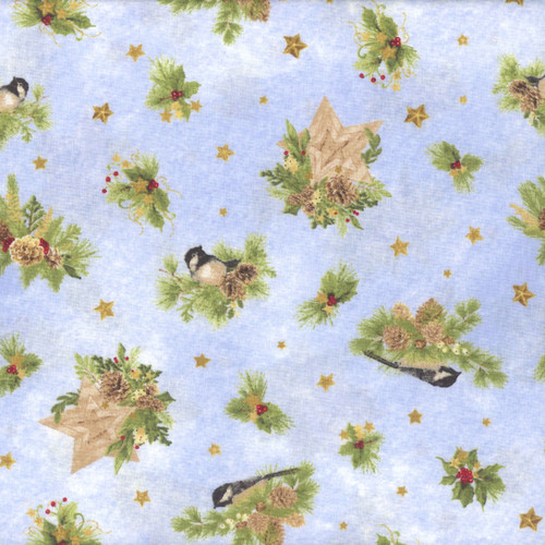 Wilmington Prints Let it Snow-Man! Danielle Leone Birds & Pine Toss Light Blue