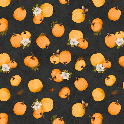 Wilmington Prints Oh My Gourd! Danielle Leone Tossed Pumpkins Black