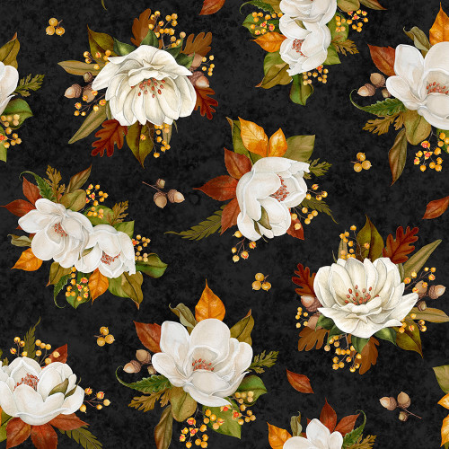 Wilmington Prints Oh My Gourd! Danielle Leone Tossed Magnolias Black