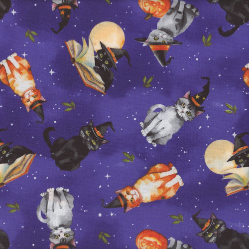 Wilmington Prints Spooky Tails Nancy Mink Tossed Cats Purple