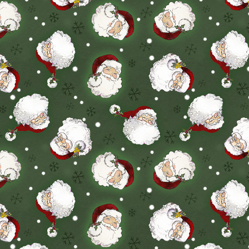 Wilmington Prints The Jolly North Anne Tavoletti Santa Head Toss Green